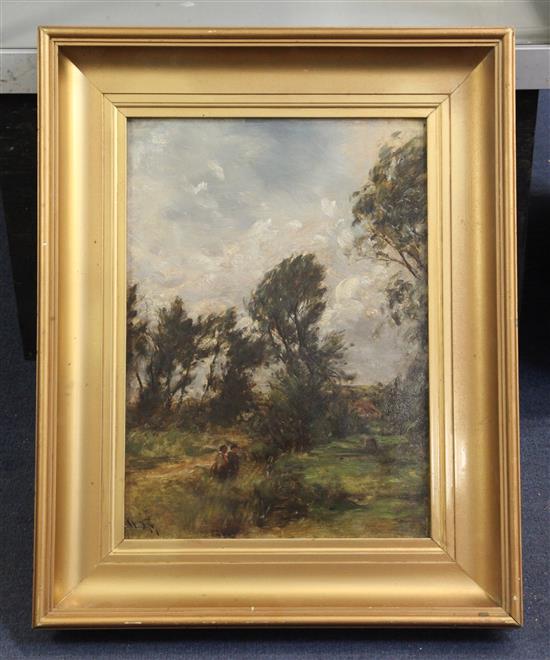 William Darling McKay (1844–1924) Figures in a windy landscape 15 x 11in.